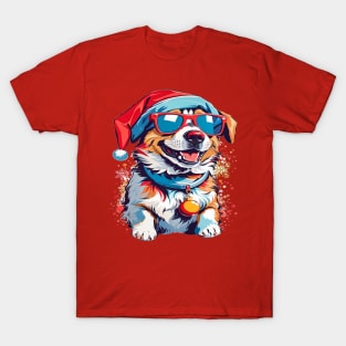 Christmas dog waring Christmas hat T-Shirt